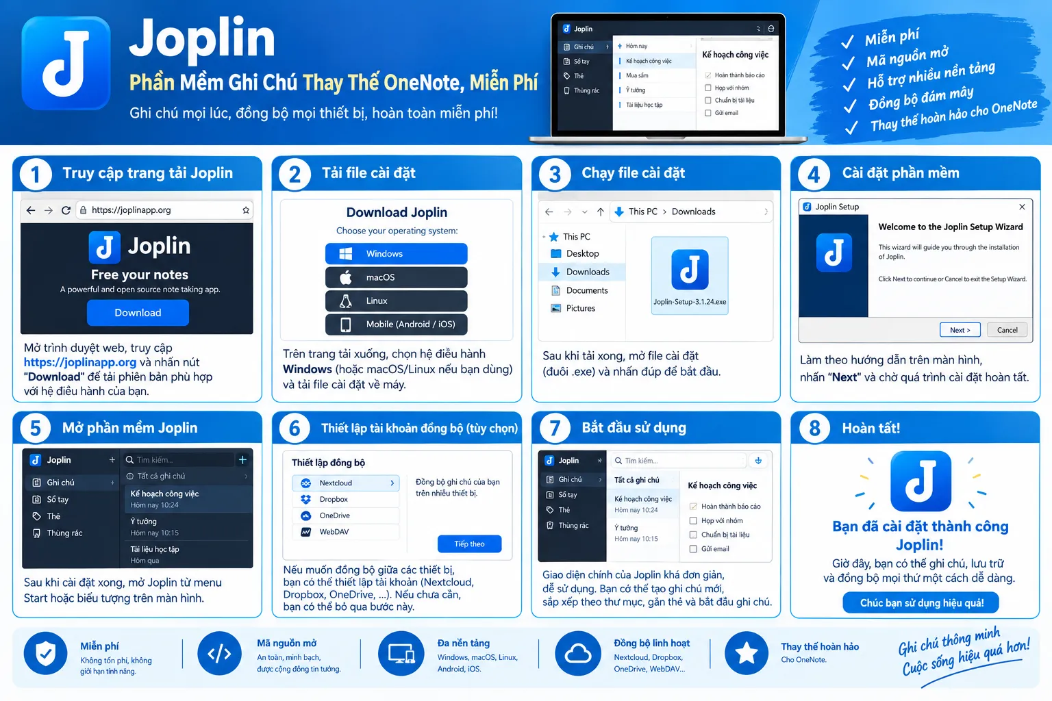 Các Bước Cài đặt Joplin – Phần Mềm Ghi Chú Thay Thế OneNote, Miễn Phí