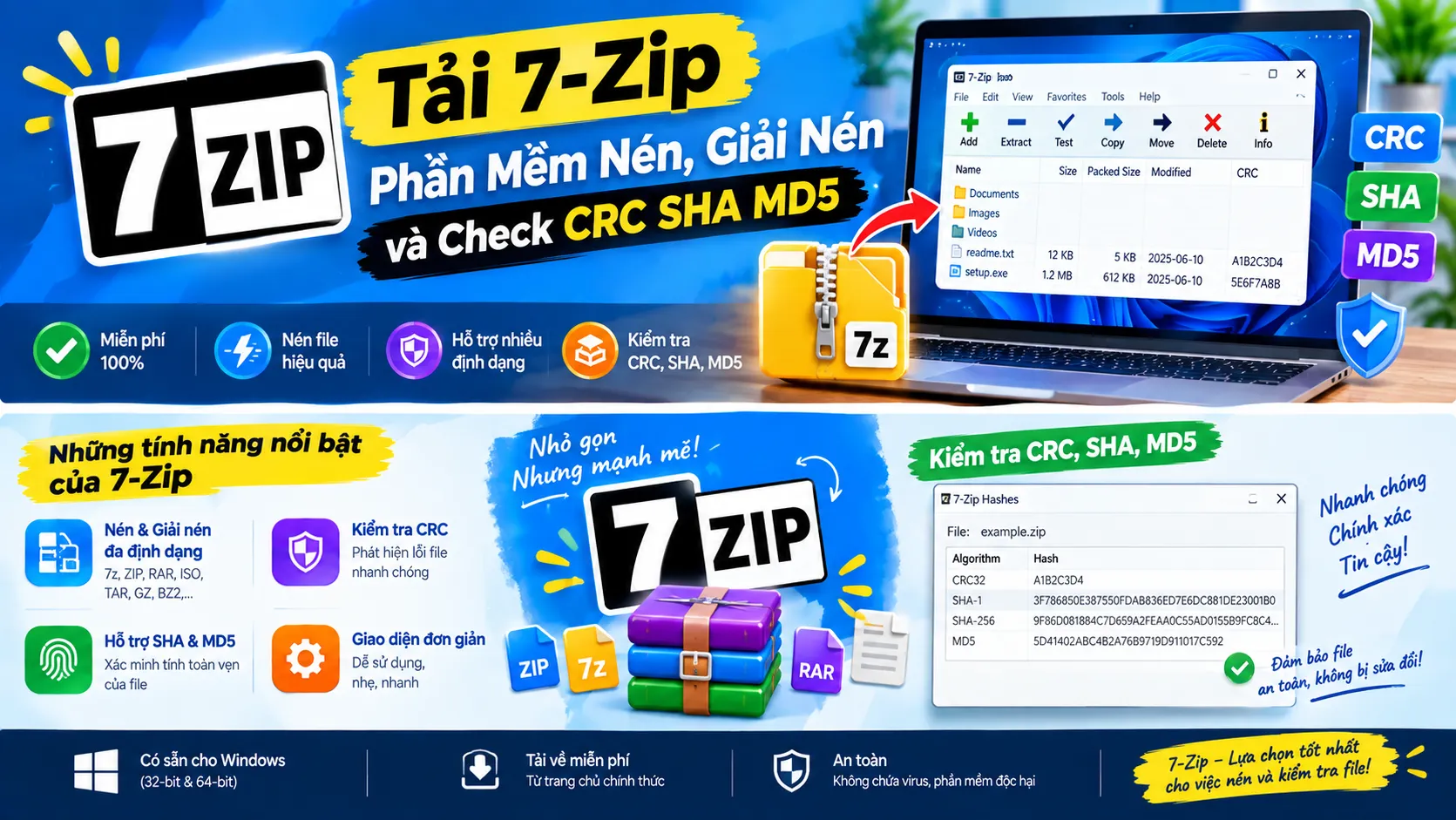 Tải 7 Zip – Phần Mềm Nén, Giải Nén Và Check CRC SHA MD5